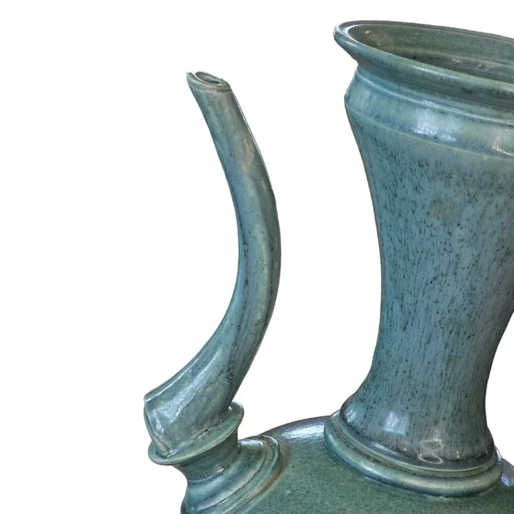 Vintage Robin Egg Blue Michael Schwegmann Studio Pottery Vase Curves Modern 10.5